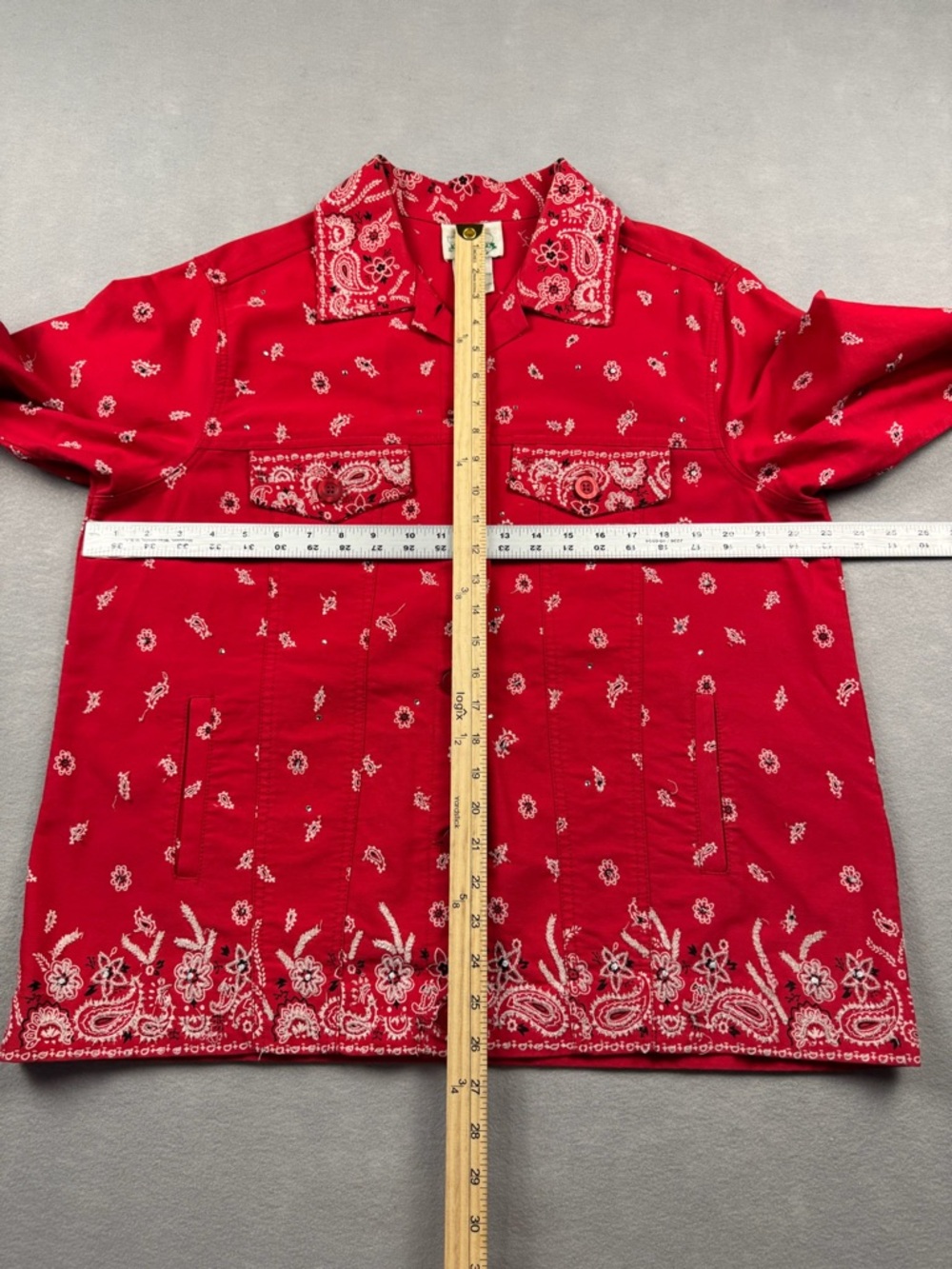 Quacker Factory Womens Bandana Western Jacket Size L Americana Embroidered - Picture 13 of 14